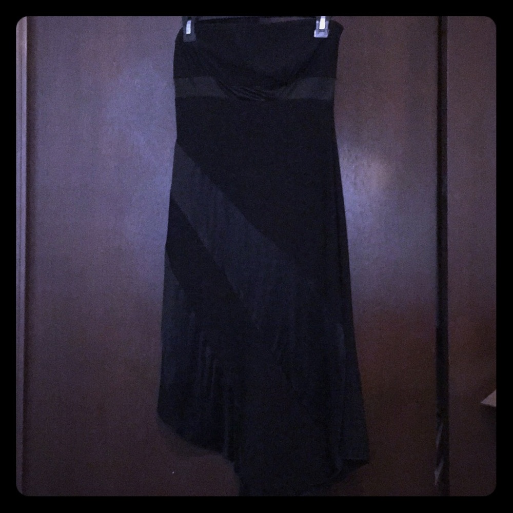 Strapless black assymetrical dress